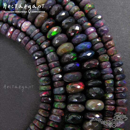 Опал натуральный облагороженный черный рондель с огранкой 5-8 мм (уп.10 шт.), изображение 4