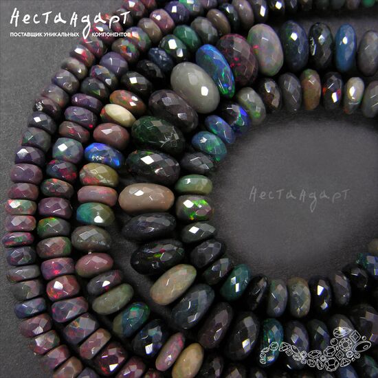 Опал натуральный облагороженный черный рондель с огранкой 5-8 мм (уп.10 шт.), изображение 6