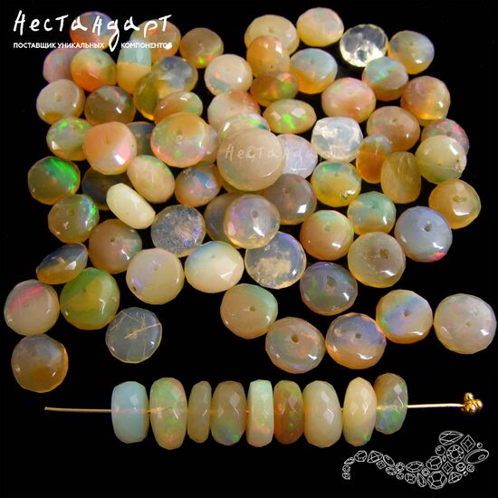 Опал натуральный благородный эфиопский рондель с огранкой 7-10 мм (уп. 10 шт.), изображение 3