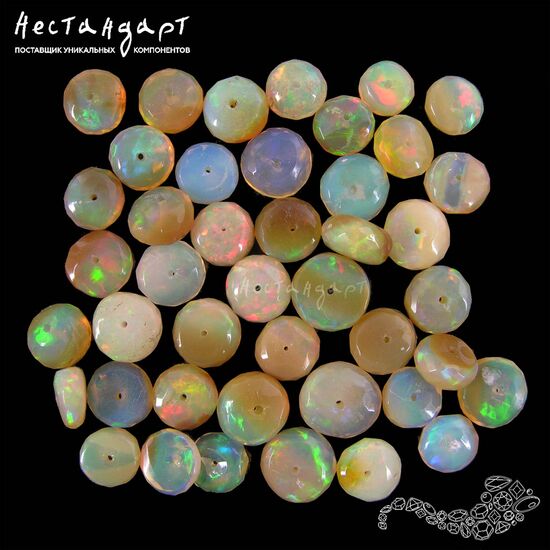 Опал натуральный благородный эфиопский рондель с огранкой 7-10 мм (уп. 10 шт.), изображение 5