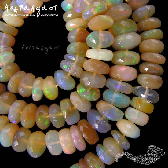 Опал натуральный благородный эфиопский рондель с огранкой 7-10 мм (уп. 10 шт.), изображение 6