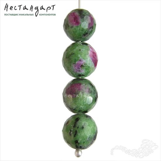 Цоизит с корундом натуральный с огранкой 9,5 мм