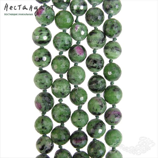 Цоизит с корундом натуральный с огранкой 9,5 мм, изображение 3