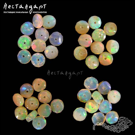 Опал натуральный благородный эфиопский рондель с огранкой 5-8 мм (уп. 7 шт.)