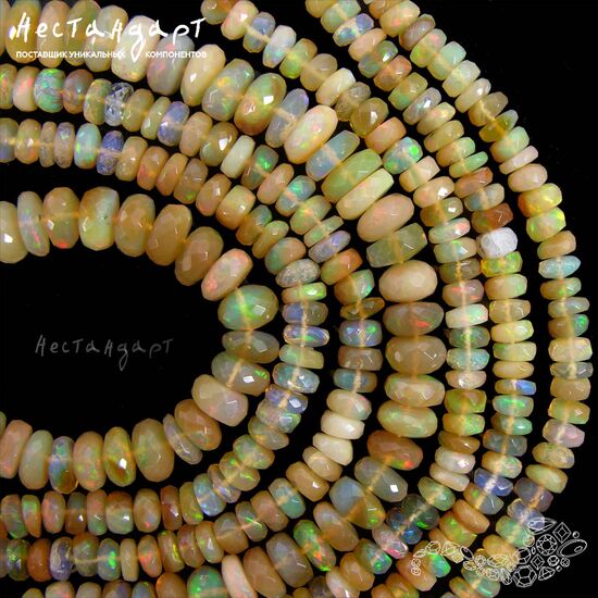 Опал натуральный благородный эфиопский рондель с огранкой 5-8 мм (уп. 7 шт.), изображение 2