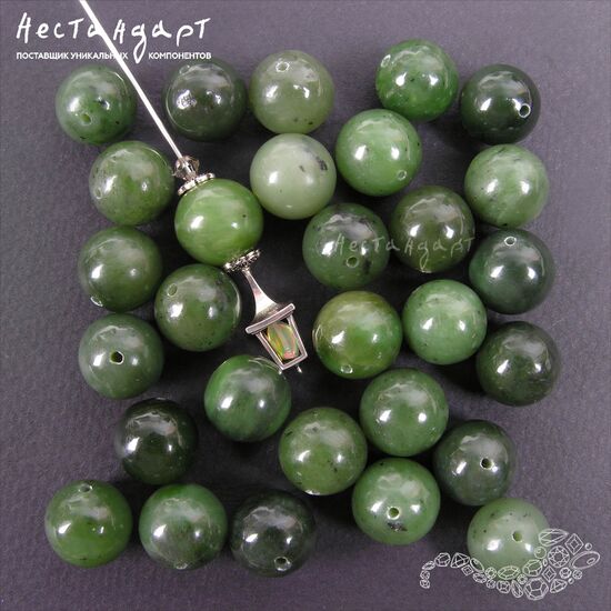 Нефрит натуральный гладкий Ball Grassy 13 мм, изображение 3
