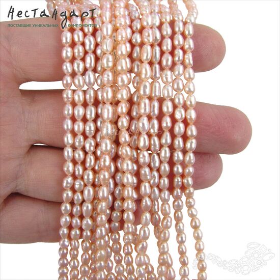 Жемчуг натуральный персиковый Persian Rice 4х3 мм (нить 12 см), изображение 2