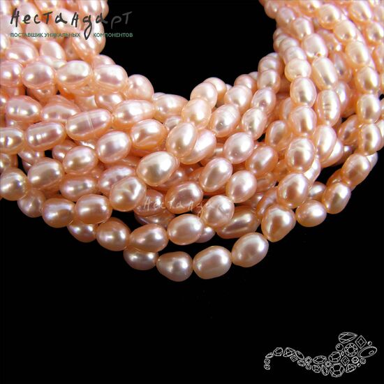 Жемчуг натуральный персиковый Persian Rice 4х3 мм (нить 12 см), изображение 5