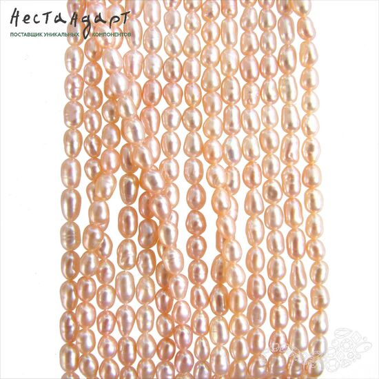 Жемчуг натуральный персиковый Persian Rice 4х3 мм (нить 12 см), изображение 6