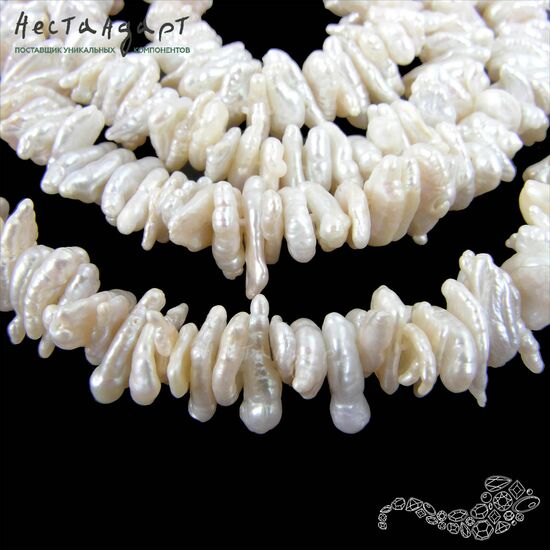 Жемчуг натуральный молочно-белый Keshi 9-13 мм (нить 5 см.), изображение 3