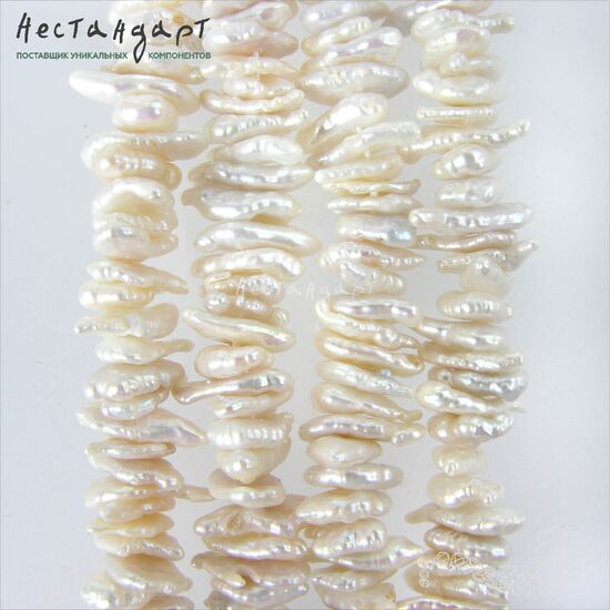 Жемчуг натуральный молочно-белый Keshi 9-13 мм (нить 5 см.), изображение 4