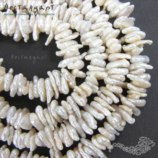 Жемчуг натуральный молочно-белый Keshi 9-13 мм (нить 5 см.), изображение 5