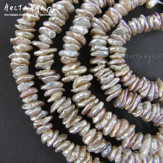 Жемчуг натуральный серебристо-лиловый Keshi 7-10 мм (нить 5 см), изображение 2