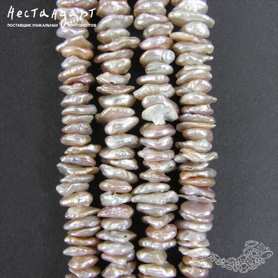 Жемчуг натуральный серебристо-лиловый Keshi 7-10 мм (нить 5 см), изображение 4