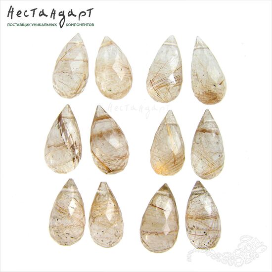 Кварц натуральный с золотым рутилом Tear Briolette 13-15 мм (пара)