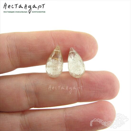 Кварц натуральный с золотым рутилом Tear Briolette 13-15 мм (пара), изображение 2