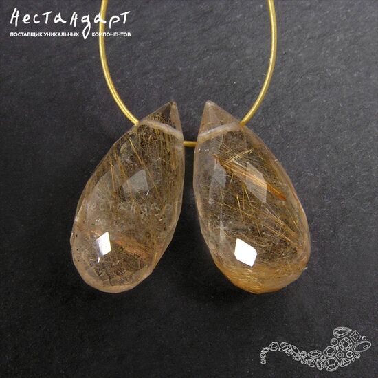 Кварц натуральный с золотым рутилом Tear Briolette 13-15 мм (пара), изображение 3