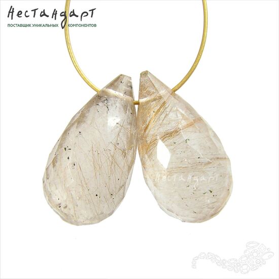 Кварц натуральный с золотым рутилом Tear Briolette 13-15 мм (пара), изображение 4