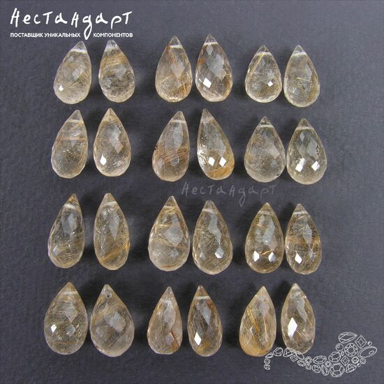 Кварц натуральный с золотым рутилом Tear Briolette 13-15 мм (пара), изображение 5