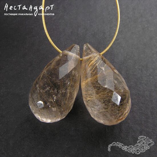Кварц натуральный с золотым рутилом Tear Briolette 13-15 мм (пара), изображение 7