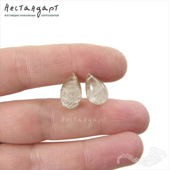 Кварц натуральный с золотым рутилом Tear Briolette 13-15 мм (пара), изображение 8