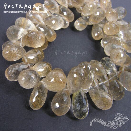 Кварц натуральный с золотым рутилом Tear Briolette 13-15 мм (пара), изображение 9