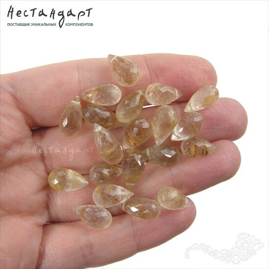 Кварц натуральный с золотым рутилом Tear Briolette 12-14 мм, изображение 2