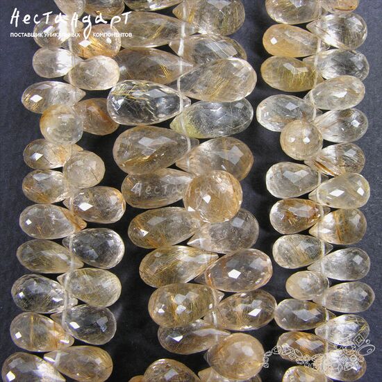 Кварц натуральный с золотым рутилом Tear Briolette 12-14 мм, изображение 3