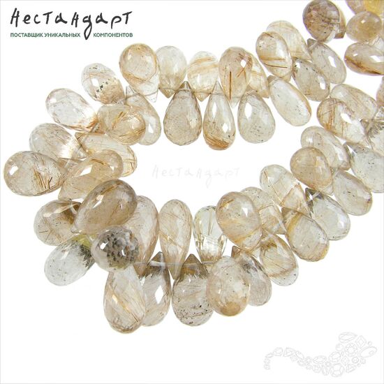 Кварц натуральный с золотым рутилом Tear Briolette 12-14 мм, изображение 4