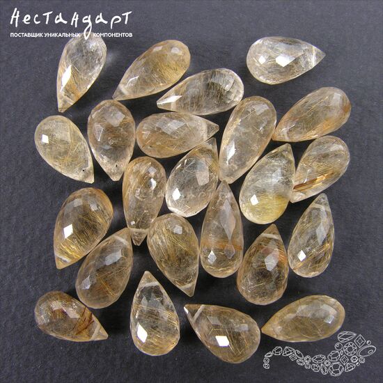 Кварц натуральный с золотым рутилом Tear Briolette 12-14 мм, изображение 5