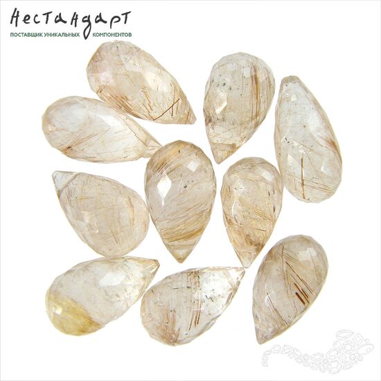 Кварц натуральный с золотым рутилом Tear Briolette 12-14 мм, изображение 7