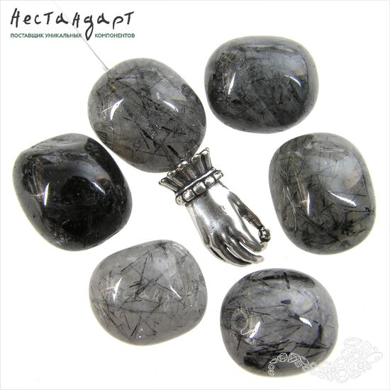 Кварц натуральный с включением шерла Oval 15-17х13-14 мм, изображение 2