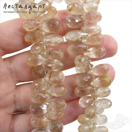 Кварц натуральный с золотым рутилом Tear Briolette 9-11 мм, изображение 2
