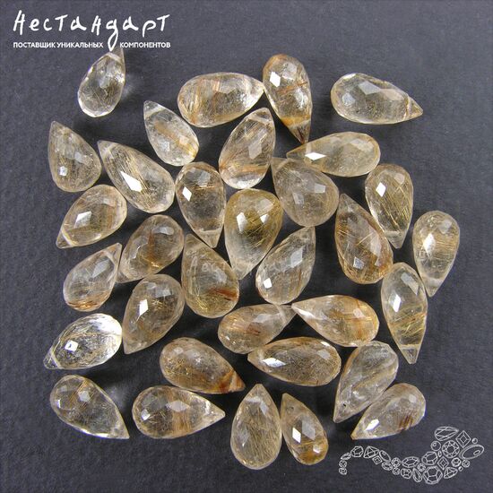 Кварц натуральный с золотым рутилом Tear Briolette 9-11 мм, изображение 3