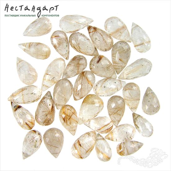 Кварц натуральный с золотым рутилом Tear Briolette 9-11 мм, изображение 4