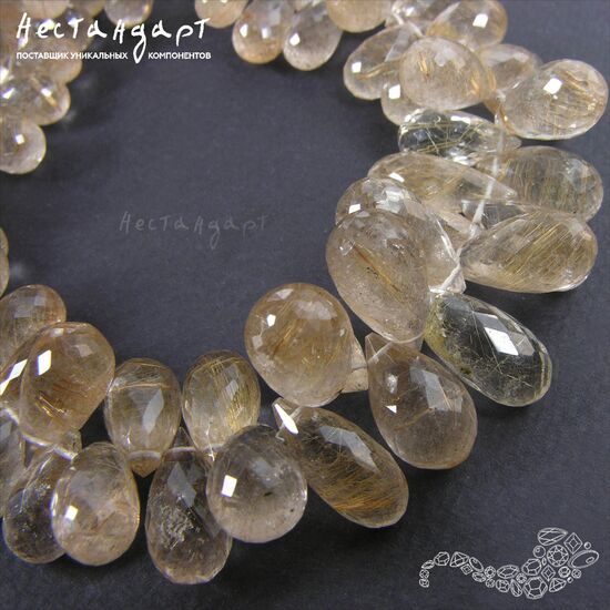 Кварц натуральный с золотым рутилом Tear Briolette 9-11 мм, изображение 5