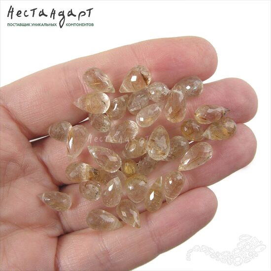 Кварц натуральный с золотым рутилом Tear Briolette 9-11 мм, изображение 6