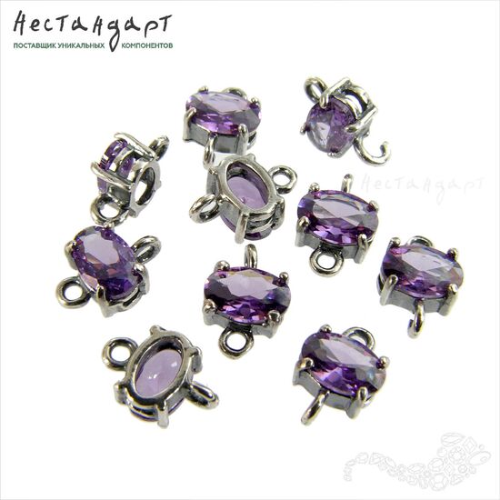 Коннектор со вставкой Mini Amethyst Fianit Silver Plated 9х6 мм