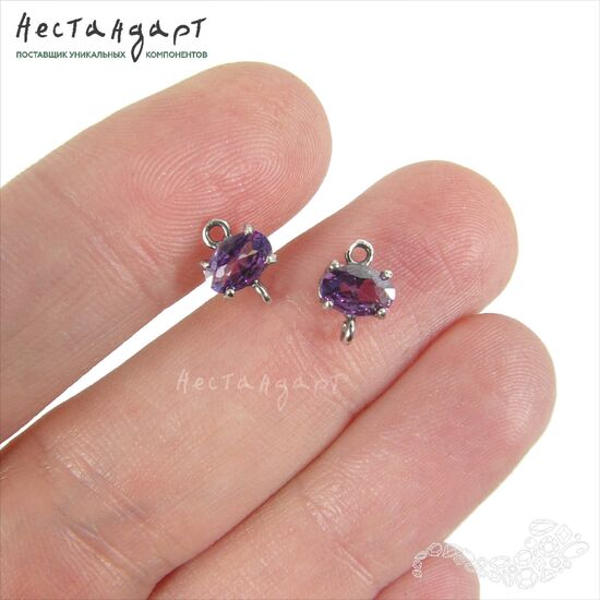 Коннектор со вставкой Mini Amethyst Fianit Silver Plated 9х6 мм, изображение 2