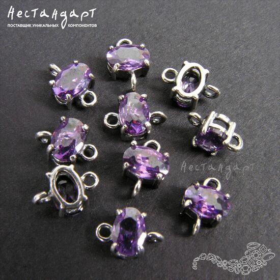 Коннектор со вставкой Mini Amethyst Fianit Silver Plated 9х6 мм, изображение 3