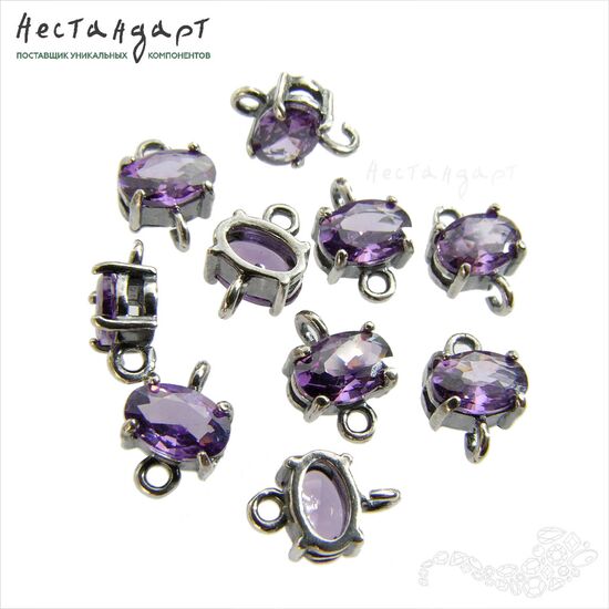 Коннектор со вставкой Mini Amethyst Fianit Silver Plated 9х6 мм, изображение 4
