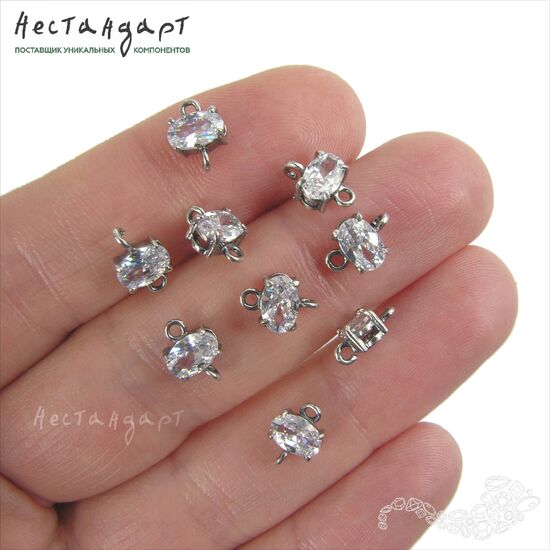 Коннектор со вставкой Mini Crystal Fianit Silver Plated 9х6 мм, изображение 2