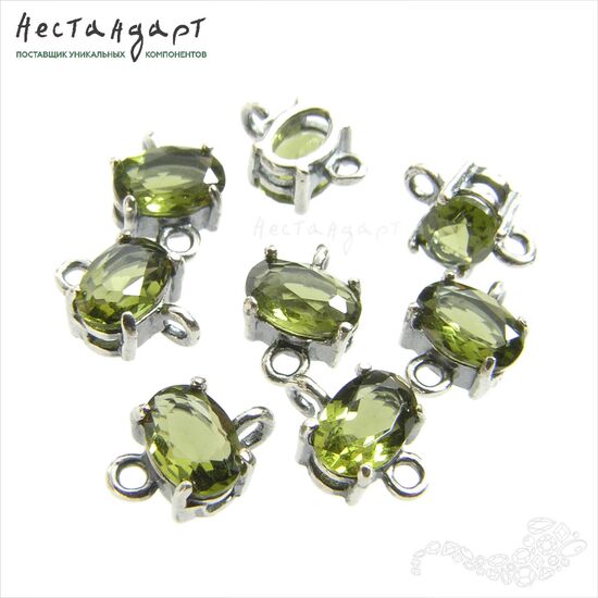 Коннектор со вставкой Mini Verdelite Crystal Silver Plated 9х6 мм