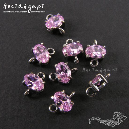 Коннектор со вставкой Mini Morganite Fianit Silver Plated 9х6 мм