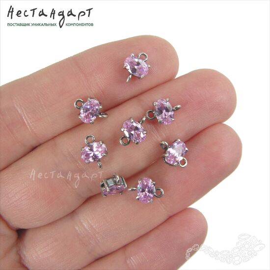 Коннектор со вставкой Mini Morganite Fianit Silver Plated 9х6 мм, изображение 2