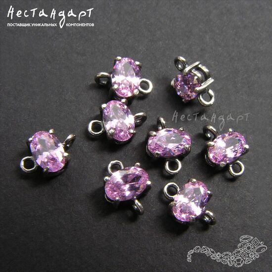 Коннектор со вставкой Mini Morganite Fianit Silver Plated 9х6 мм, изображение 3