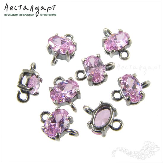 Коннектор со вставкой Mini Morganite Fianit Silver Plated 9х6 мм, изображение 4