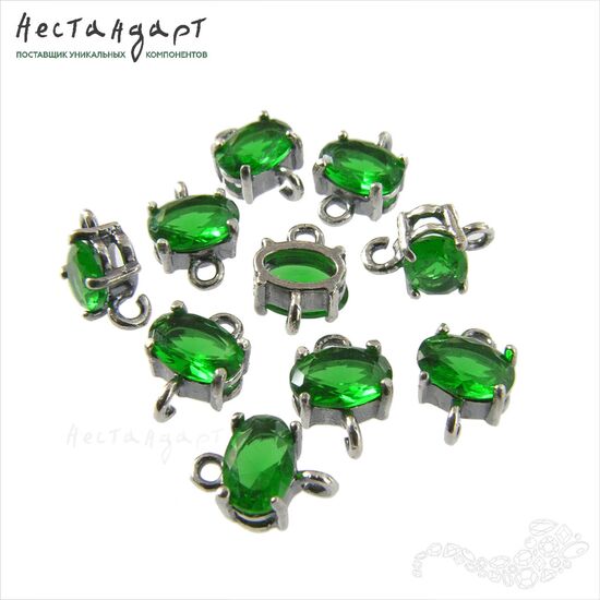 Коннектор со вставкой Mini Emerald Crystal Silver Plated 9x6 мм