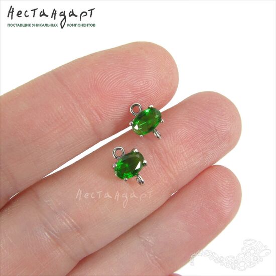 Коннектор со вставкой Mini Emerald Crystal Silver Plated 9x6 мм, изображение 2