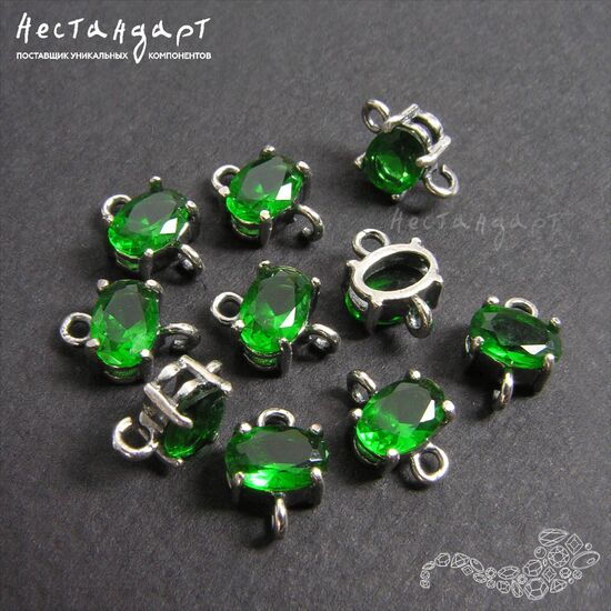 Коннектор со вставкой Mini Emerald Crystal Silver Plated 9x6 мм, изображение 3